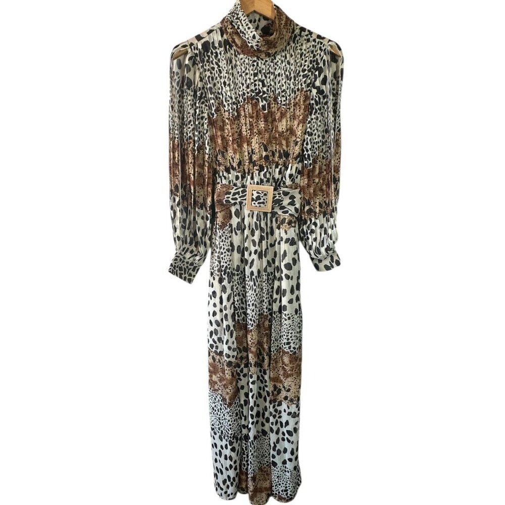 NWT Fashion Nova Wandering Free Animal Print Pleated Chiffon Maxi Dress Size M - Picture 4 of 8